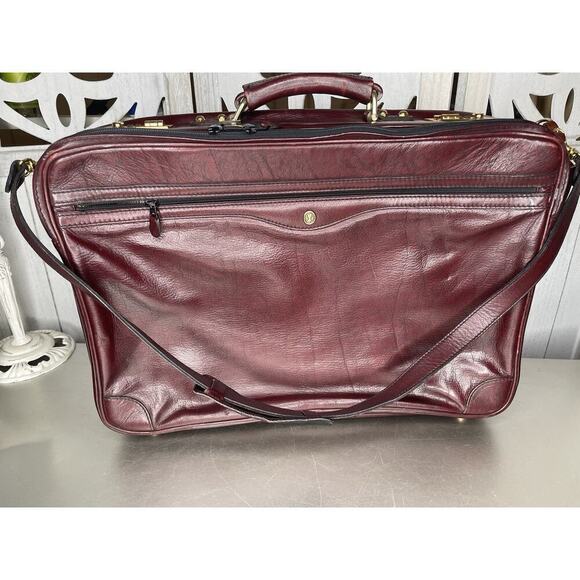 Gold Pfeil Burgundy Oxblood Leather Combination Lock Luggage Bag VTG Germany
